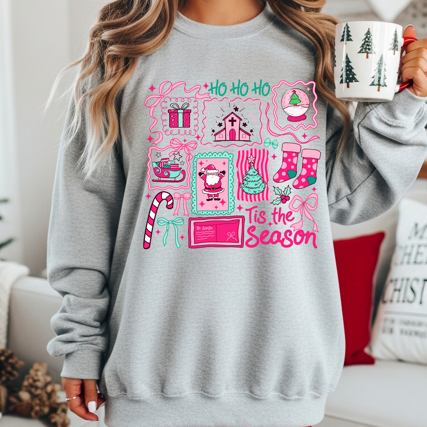 Christmas Crewneck Sweatshirt - Ho Ho Ho, Tis the Season Holiday Sweater