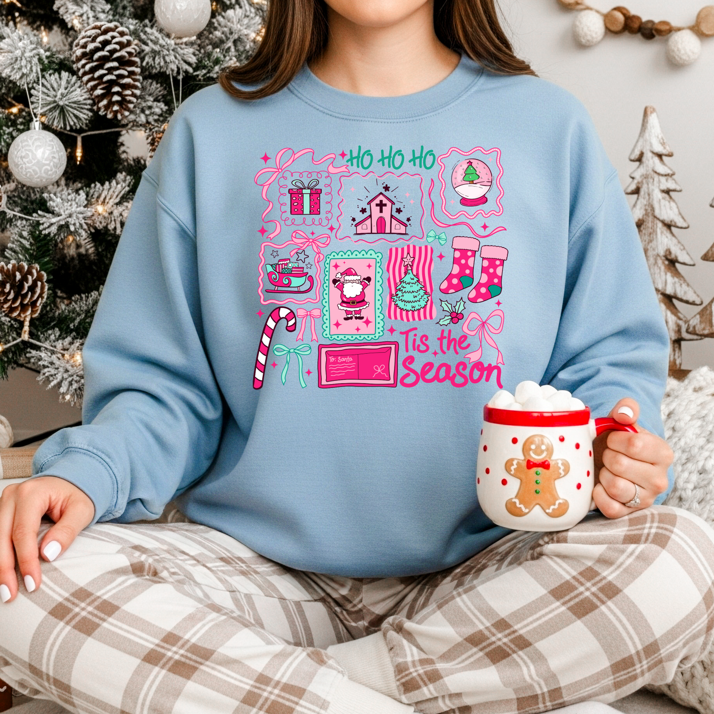 Christmas Crewneck Sweatshirt - Ho Ho Ho, Tis the Season Holiday Sweater